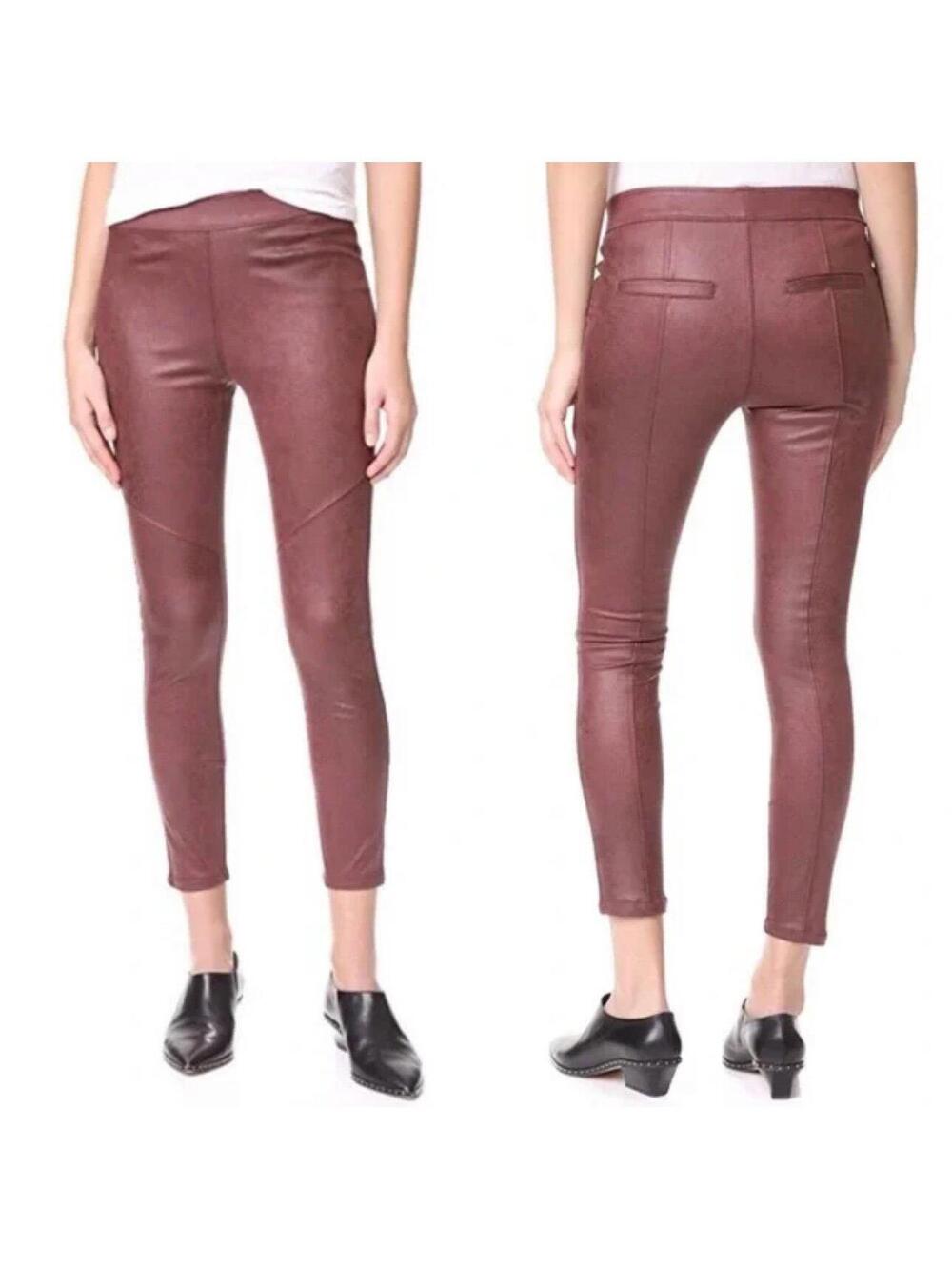 NWT Free People Burgundy Faux Leather Crop Leggings Pants Sz 26